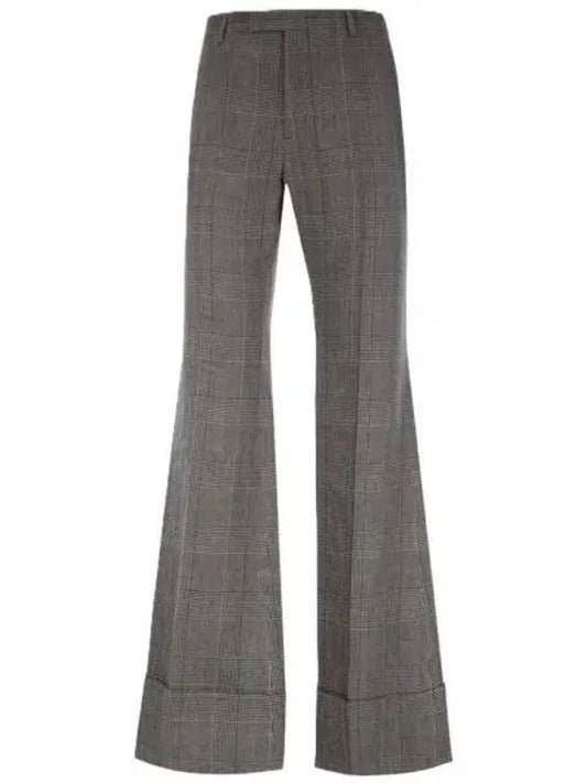 Prince Of Wales Wool Linen Straight Pants Grey - GUCCI - BALAAN 2