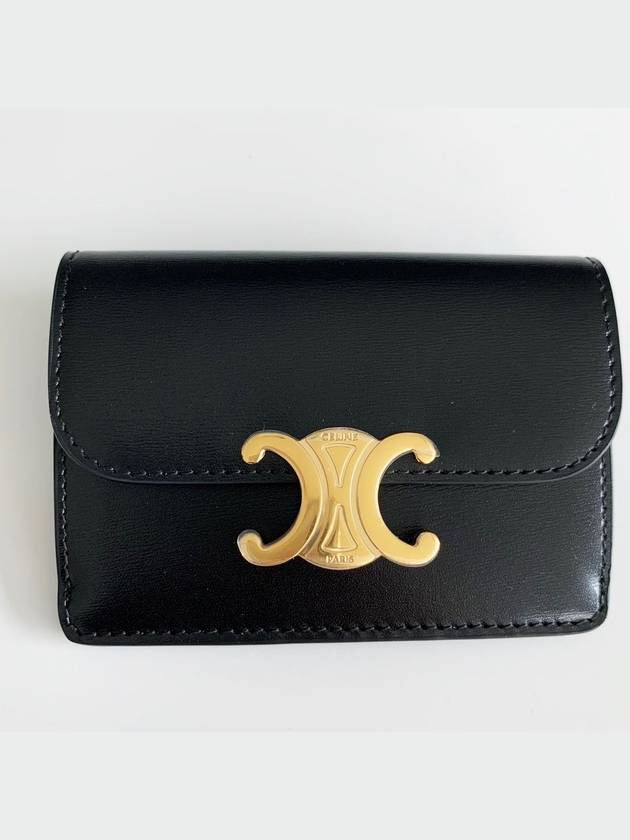 Triomphe Shiny Calfskin Flap Card Wallet Black - CELINE - BALAAN 3