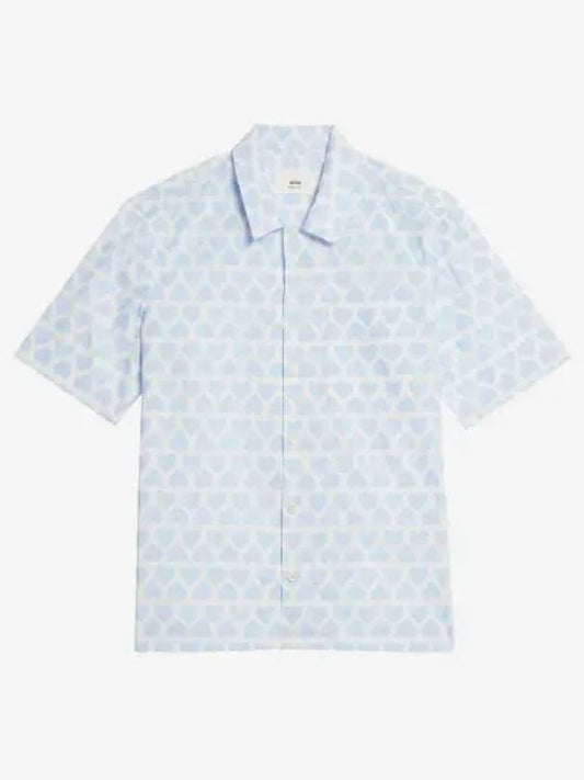 Heart Logo Printing Short Sleeve Shirt Blue - AMI - BALAAN 2