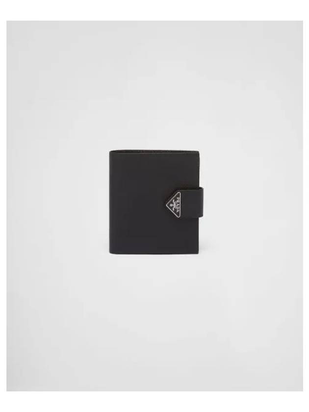 Triangle Logo Saffiano Leather Half Wallet Black - PRADA - BALAAN 2