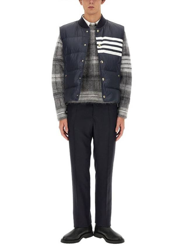 Men's Matte Diagonal Nylon Down Padded Vest Navy - THOM BROWNE - BALAAN 3