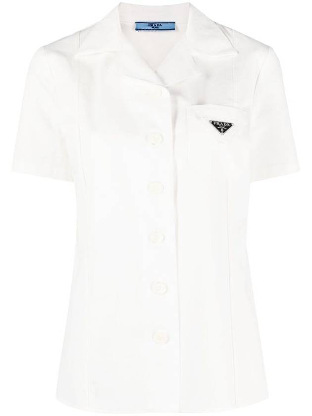 Triangular logo cotton short sleeve shirt - PRADA - BALAAN 1