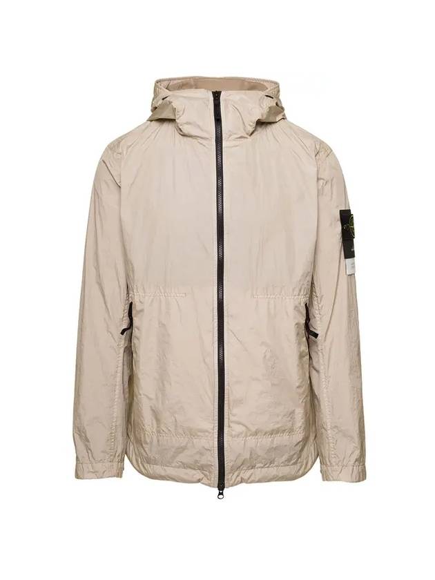 Men's Wappen Patch Nylon Hooded Jacket Beige - STONE ISLAND - BALAAN 1