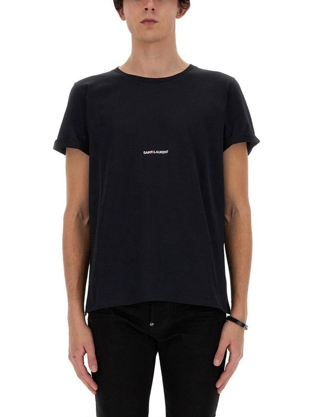 Men's Small Logo Short Sleeve T-Shirt Black - SAINT LAURENT - BALAAN 2