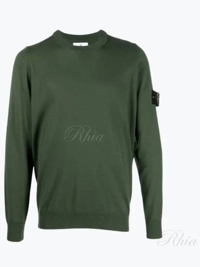 Logo Patch Round Neck Knit Top Green - STONE ISLAND - BALAAN 2