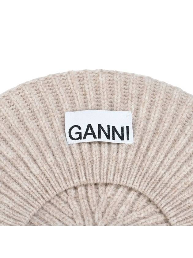 logo rib edge wool beret sand - GANNI - BALAAN.