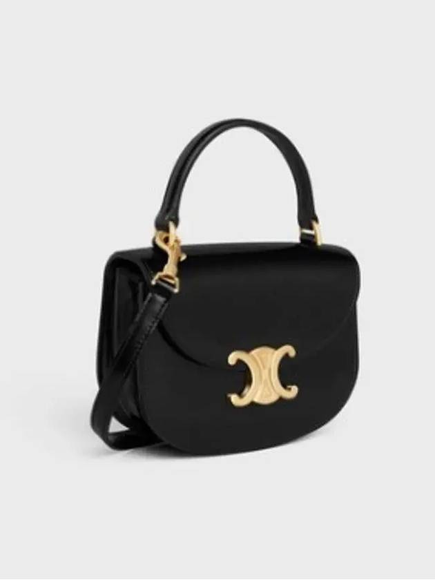 Besace Clea Triomphe Small Shiny Calfskin Tote Bag Black - CELINE - BALAAN 4