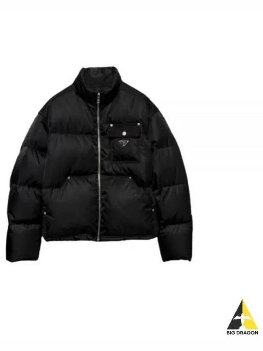 Triangle Logo Cropped Re-Nylon Down Padded Jacket Black - PRADA - BALAAN 2