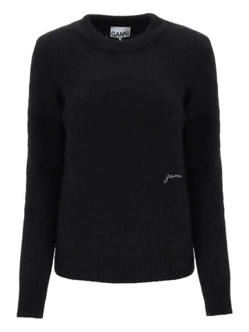 Alpaca Wool Blend Knit Top Black - GANNI - BALAAN 1