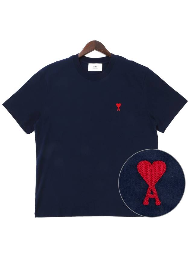 Small Heart Logo Short Sleeve T-Shirt Navy - AMI - BALAAN 2