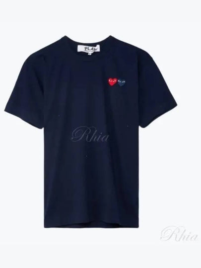 Double Heart Wappen Short Sleeve T-Shirt Navy - COMME DES GARCONS - BALAAN 2