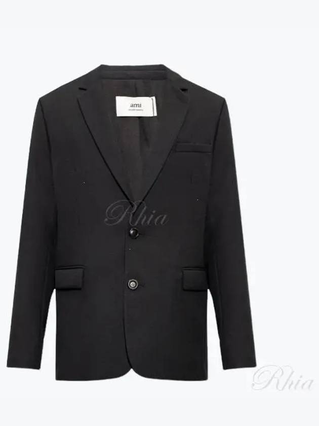 Men's Two Button Virgin Wool Blazer Jacket Black - AMI - BALAAN 2