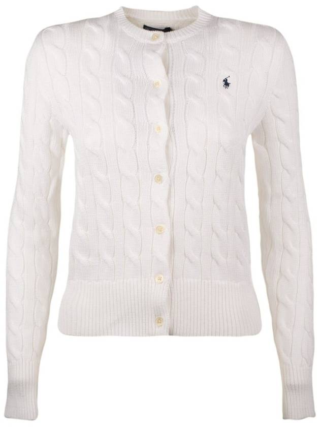 Ralph Lauren Plaited Cotton Crew Neck Cardigan White - RALPH LAUREN - BALAAN 1