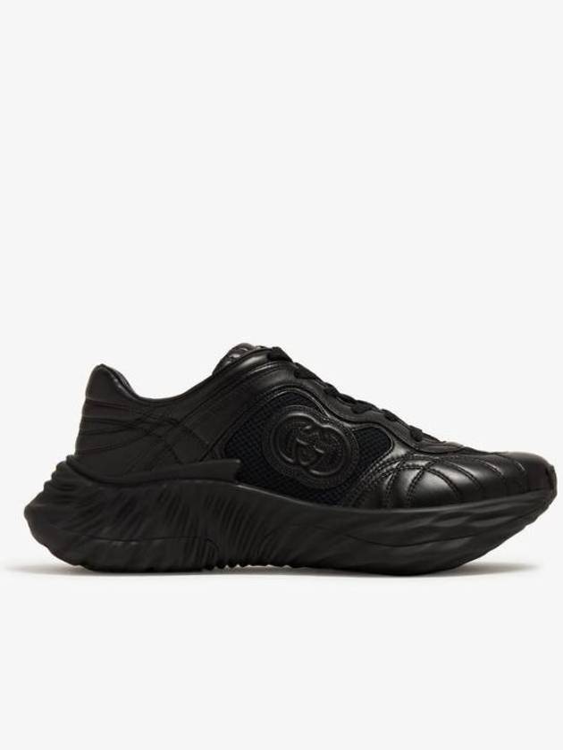 Interlocking G Chunky Leather Low Top Sneakers Black - GUCCI - BALAAN 3