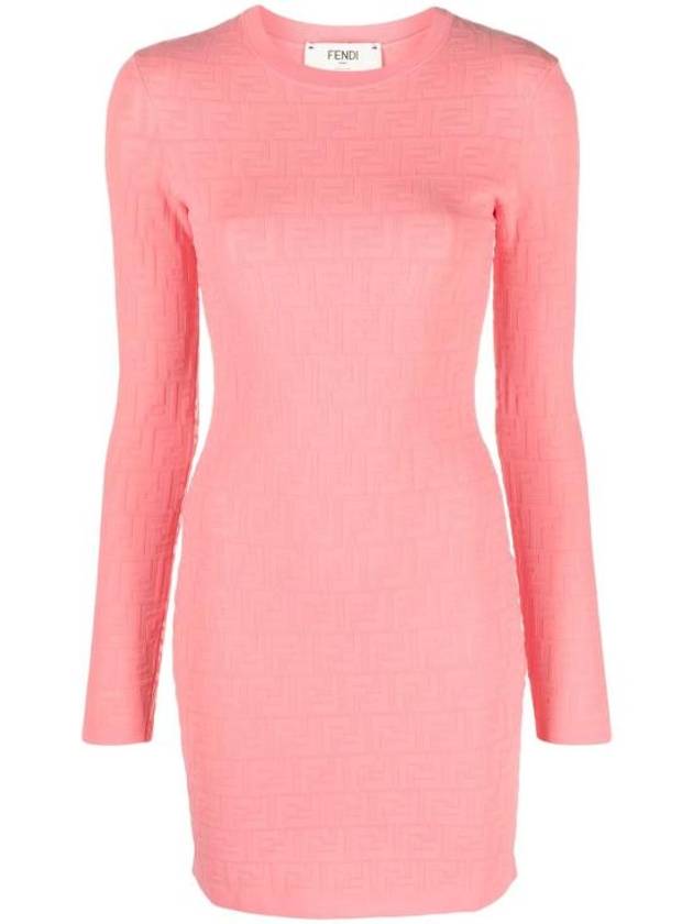 FF motif round neck knit short dress pink - FENDI - BALAAN 1