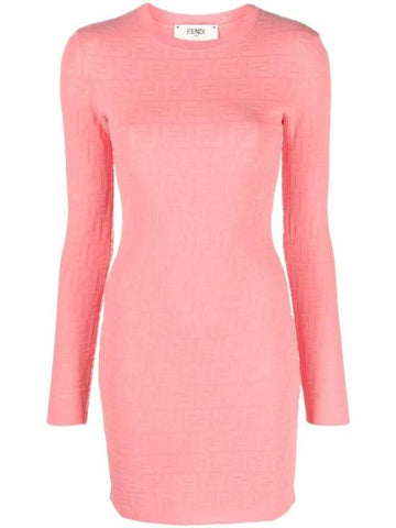 FF motif round neck knit short dress pink - FENDI - BALAAN 1