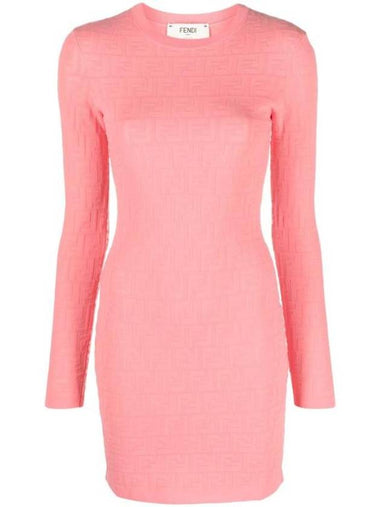 FF motif round neck knit short dress pink - FENDI - BALAAN 1