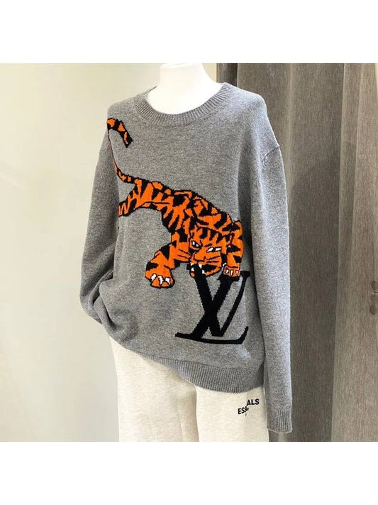 Tiger Intarsia Jumper Knit Top Gray - LOUIS VUITTON - BALAAN.