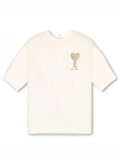 De Coeur Crystal Embroidered Short Sleeve T-Shirt Champagne - AMI - BALAAN 2