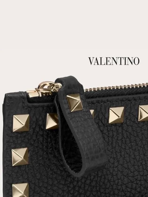 Rockstud Zipped Leather Card Wallet Black - VALENTINO - BALAAN.