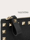 Rockstud Zipper Leather Card Wallet Black - VALENTINO - BALAAN 6