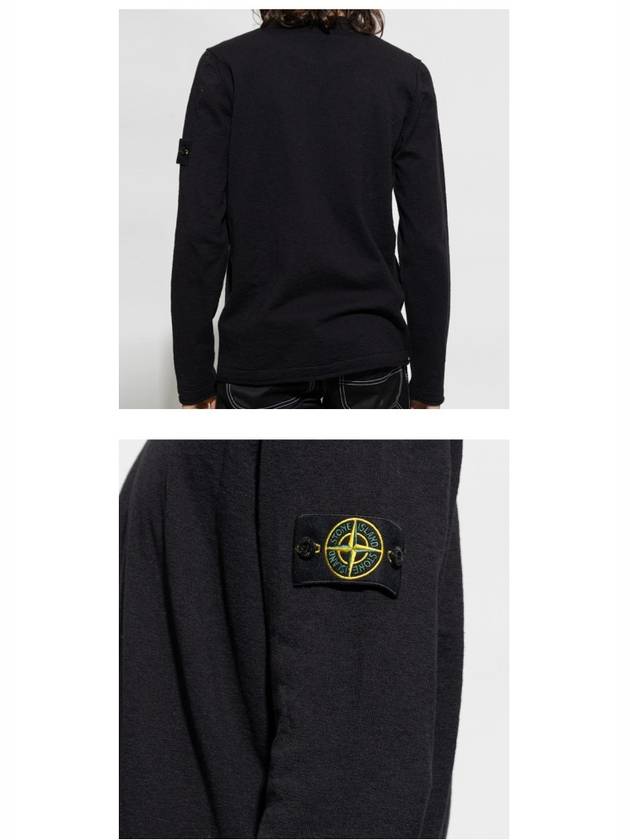 Logo Patch Crew Neck Cotton Nylon Knit Top Black - STONE ISLAND - BALAAN 6