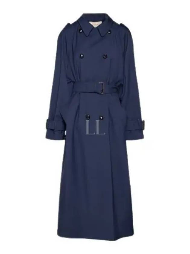 Double Breasted Wool Trench Coat Blue - GUCCI - BALAAN 2