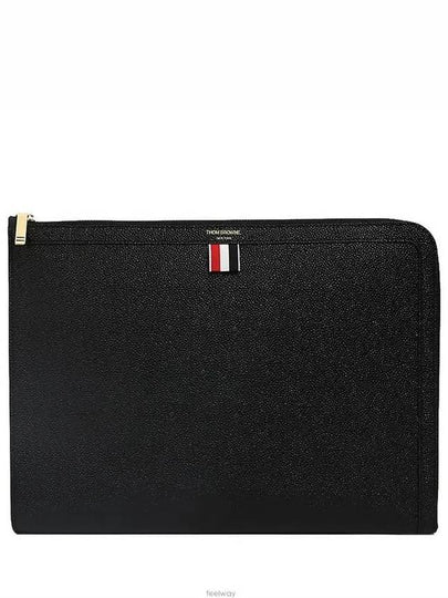 Three Stripes Tab Pebble Document Folio Clutch Bag Black - THOM BROWNE - BALAAN 2