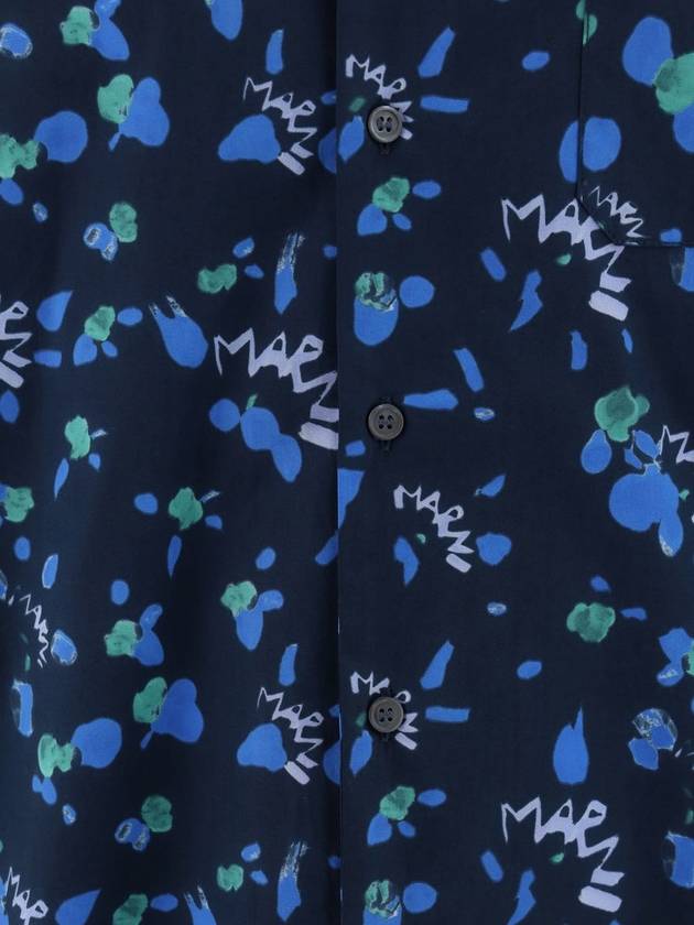 Print Cotton Short Sleeve Shirt Blue - MARNI - BALAAN 5