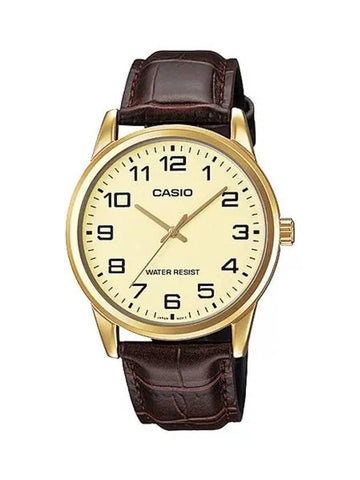 Men's Leather Wrist Watch MTPV001GL9B - CASIO - BALAAN 1