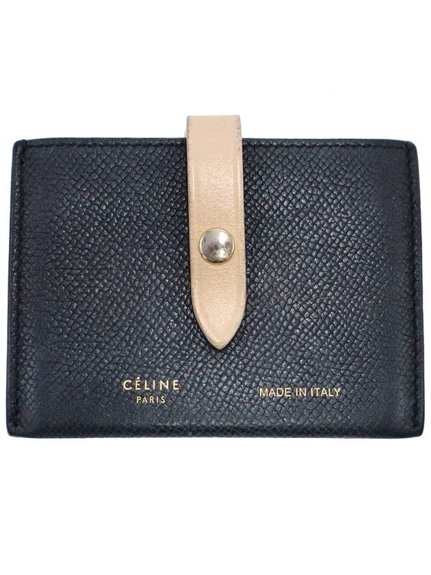 Celine 10A573A15 07DN Dark Navy Color Grain Calfskin Accordion Strap Card Wallet - CELINE - BALAAN 1