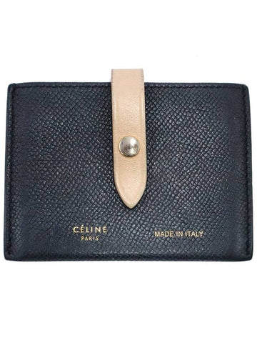 Celine 10A573A15 07DN Dark Navy Color Grain Calfskin Accordion Strap Card Wallet - CELINE - BALAAN 1