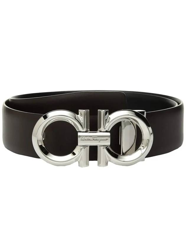 Gancini Buckle Reversible Leather Belt Black - SALVATORE FERRAGAMO - BALAAN 3