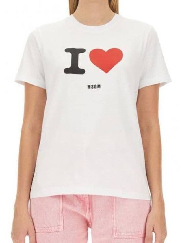 I LOVE MSGM Print Cotton Short Sleeve T-Shirt Cream - MSGM - BALAAN 2