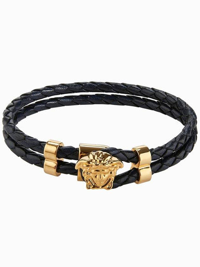 Medusa Braided Leather Bracelet Black Gold - VERSACE - BALAAN 2