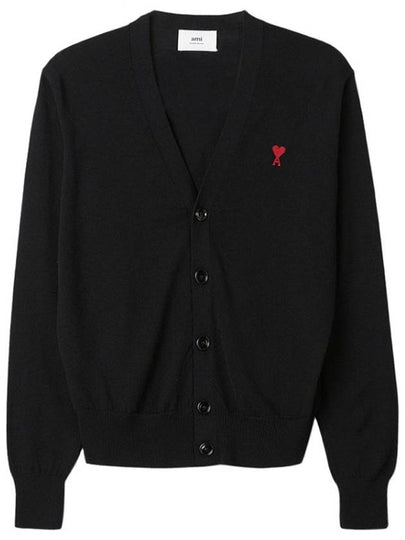 Red Heart Logo Merino Wool Cardigan Black - AMI - BALAAN 2