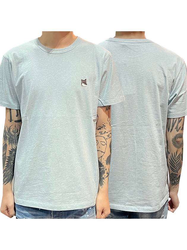 Grey Fox Head Patch Classic Short Sleeve T-Shirt Light Blue - MAISON KITSUNE - BALAAN 2