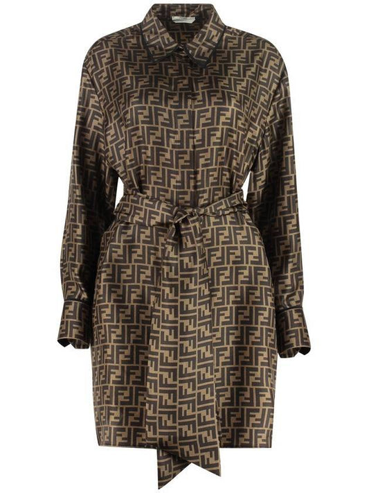 Twill Short Dress Brown - FENDI - BALAAN 1