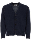 Distressed Effect Virgin Wool Cardigan Navy - AMI - BALAAN 1