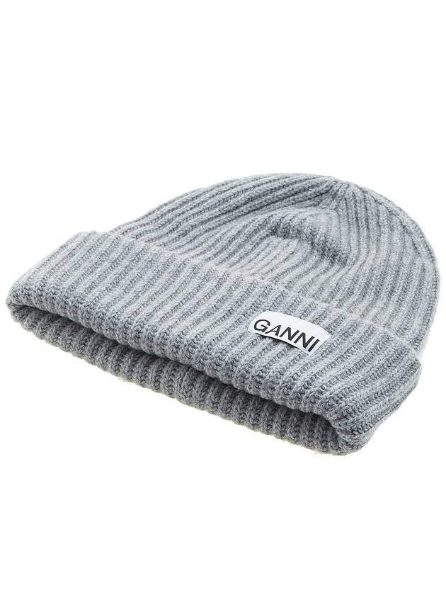 Logo Patch Knit Beanie Grey - GANNI - BALAAN 4