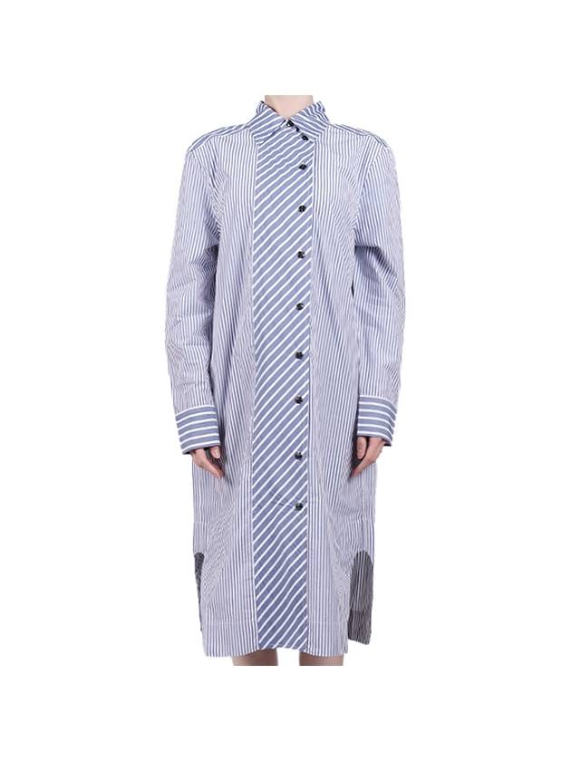 Women's Shirt Cotton Midi Dress Grey Blue - GANNI - BALAAN.