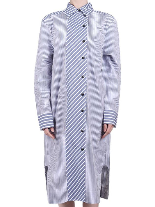 Women's Shirt Cotton Midi Dress Grey Blue - GANNI - BALAAN.