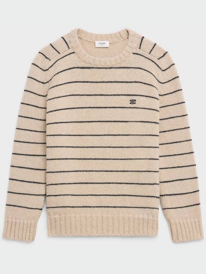 Striped Triomphe Embroidery Wool Knit Top Vanilla - CELINE - BALAAN 2