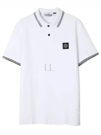 Stretch Cotton Pique Short Sleeve Polo Shirt White - STONE ISLAND - BALAAN 2