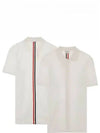 Men's Cotton Pique Center Bag Striped Short Sleeve Polo Shirt White - THOM BROWNE - BALAAN 2