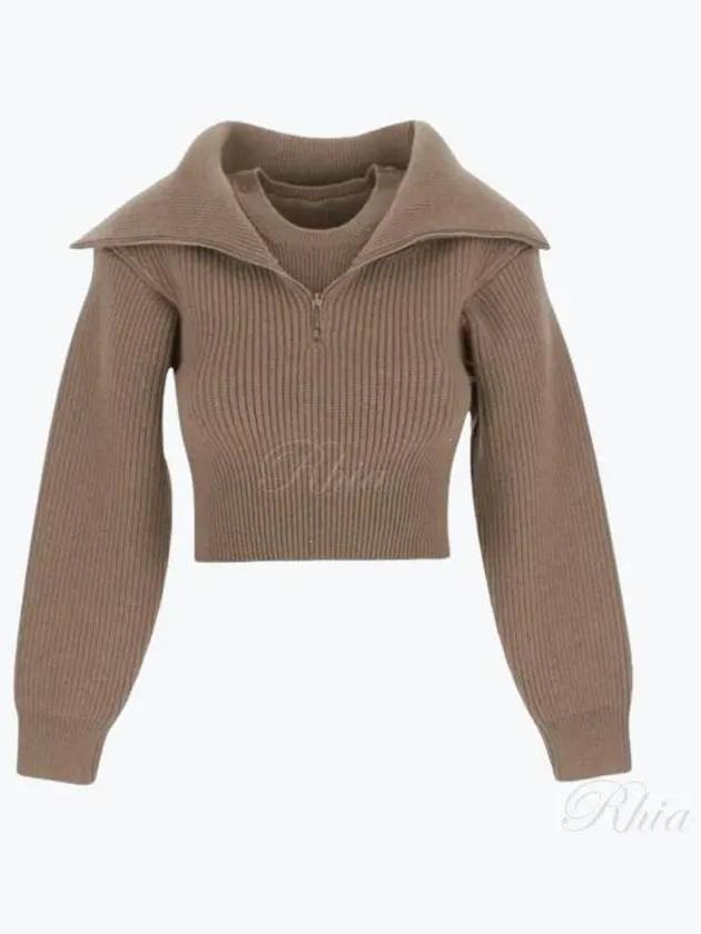 La Maille Risoul Double Collar Knit Top Dark Beige - JACQUEMUS - BALAAN 2