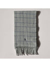 Double sided Scarf Women Men Pony Logo Embroidered Half Check Reversible Muffler Gray PC0945 033 - POLO RALPH LAUREN - BALAAN 1