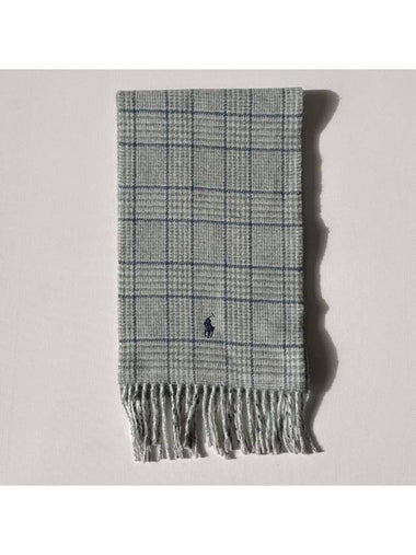 Double sided Scarf Women Men Pony Logo Embroidered Half Check Reversible Muffler Gray PC0945 033 - POLO RALPH LAUREN - BALAAN 1