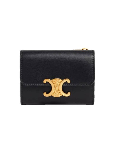 Triomphe Compact Shiny Calfskin Coin Half Wallet Black - CELINE - BALAAN 2