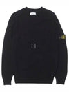 Men's Waffen Patch Crew Neck Raw Cotton Knit Top Black - STONE ISLAND - BALAAN 2